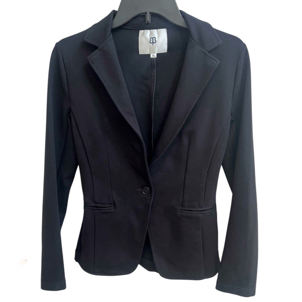 Betabrand Black Womens Blazer Single-Button Stretch Suit Jacket